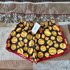 Yellow Softball Print Women's Shorts Size Large NWT